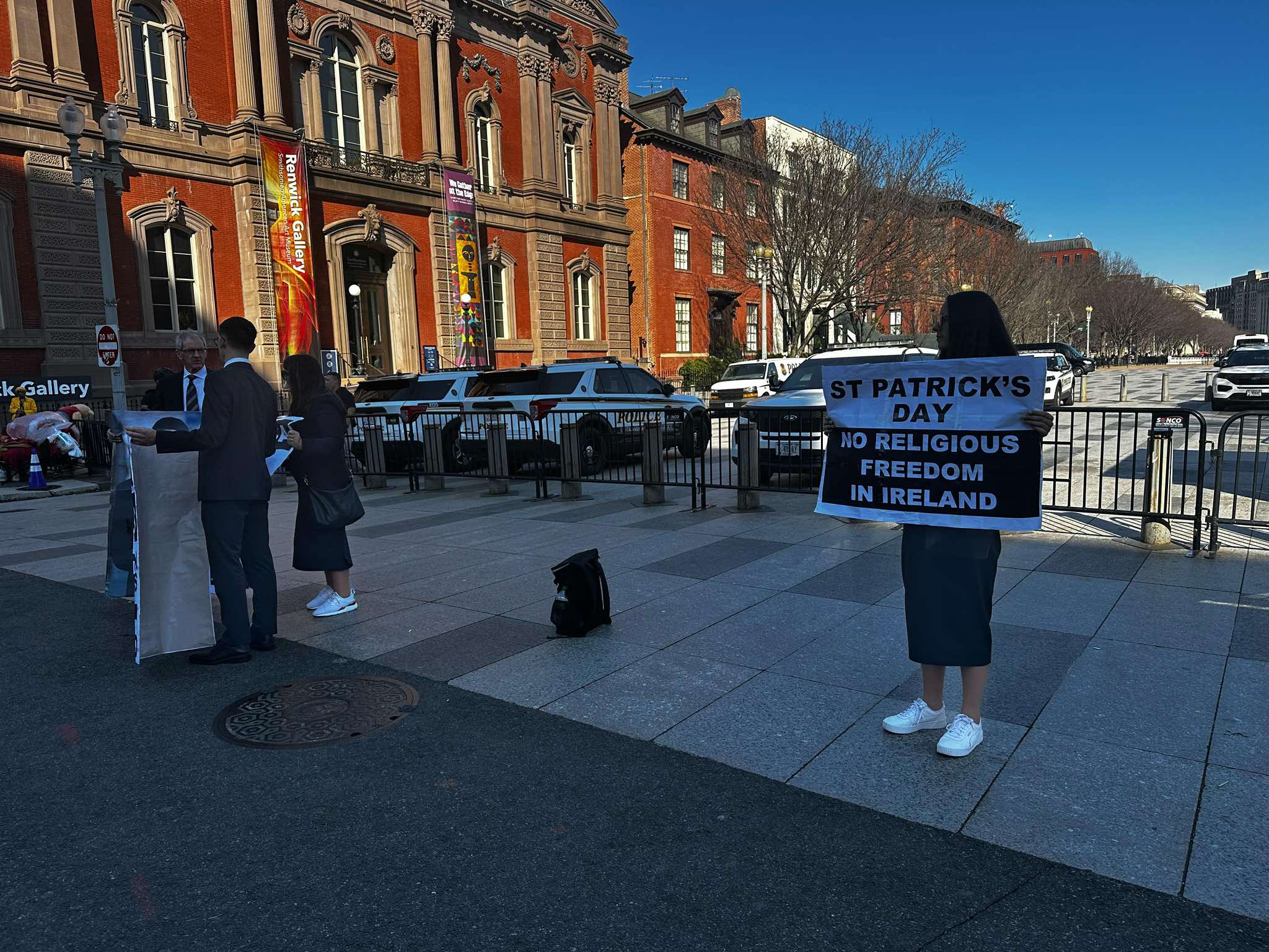 A supporter of Enoch Burke outside the White House. Image: Newstalk. 