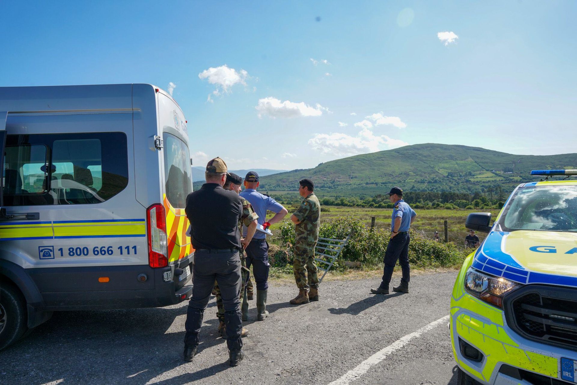 3BCBTPR Emergency personnel close to the farm of Michael "Mike" Gaine near Kenmare in Co Kerry, as the search for the 56-year-old sheep farmer continues. On Saturday, partial remains were found at Mr Gaine's farm in Carrig East and a crime scene was declared as gardai searched for further remains. On Sunday, a man aged in his 50s was arrested on suspicion of Mr Gaine's murder. Picture date: Monday May 19, 2025.
