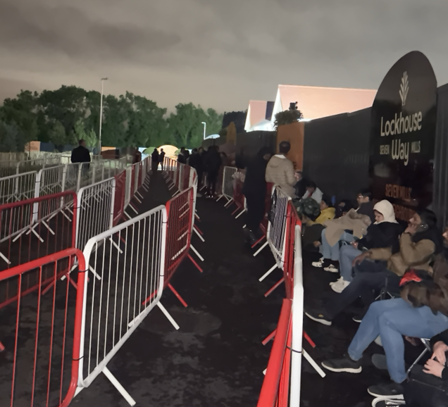 The queue on Friday night the Seven Mills housing development.