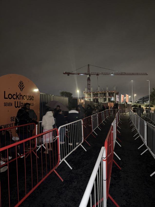 The queue on Friday night the Seven Mills housing development.