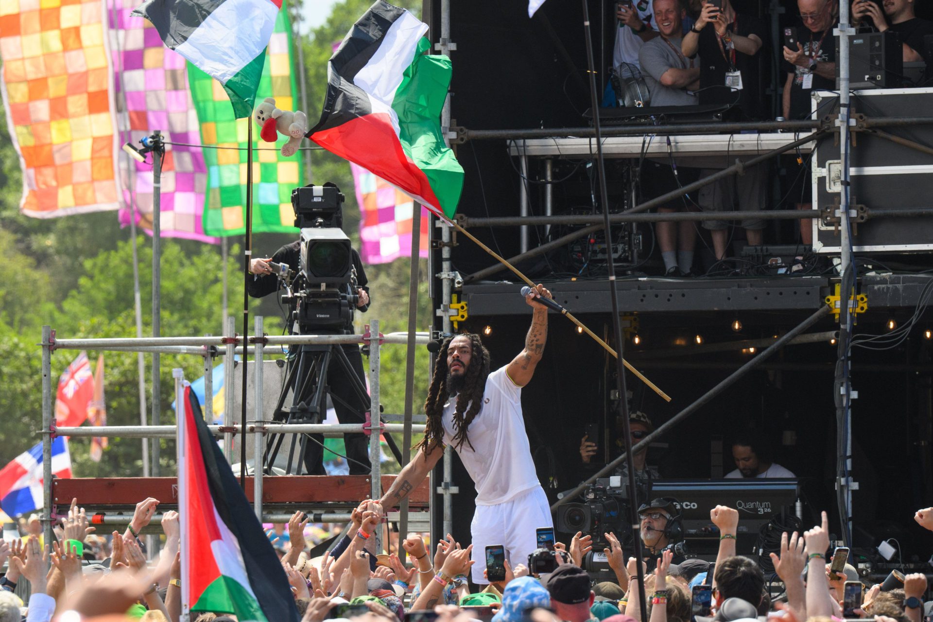 Bob Vylan performing during the Glastonbury Festival at Worthy Farm in Somerset.