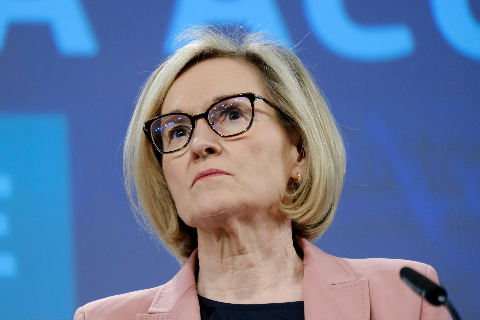 European Commissionner for Financial services Mairead McGuinness speaks during a media conference on financial data access and payments in Brussels.