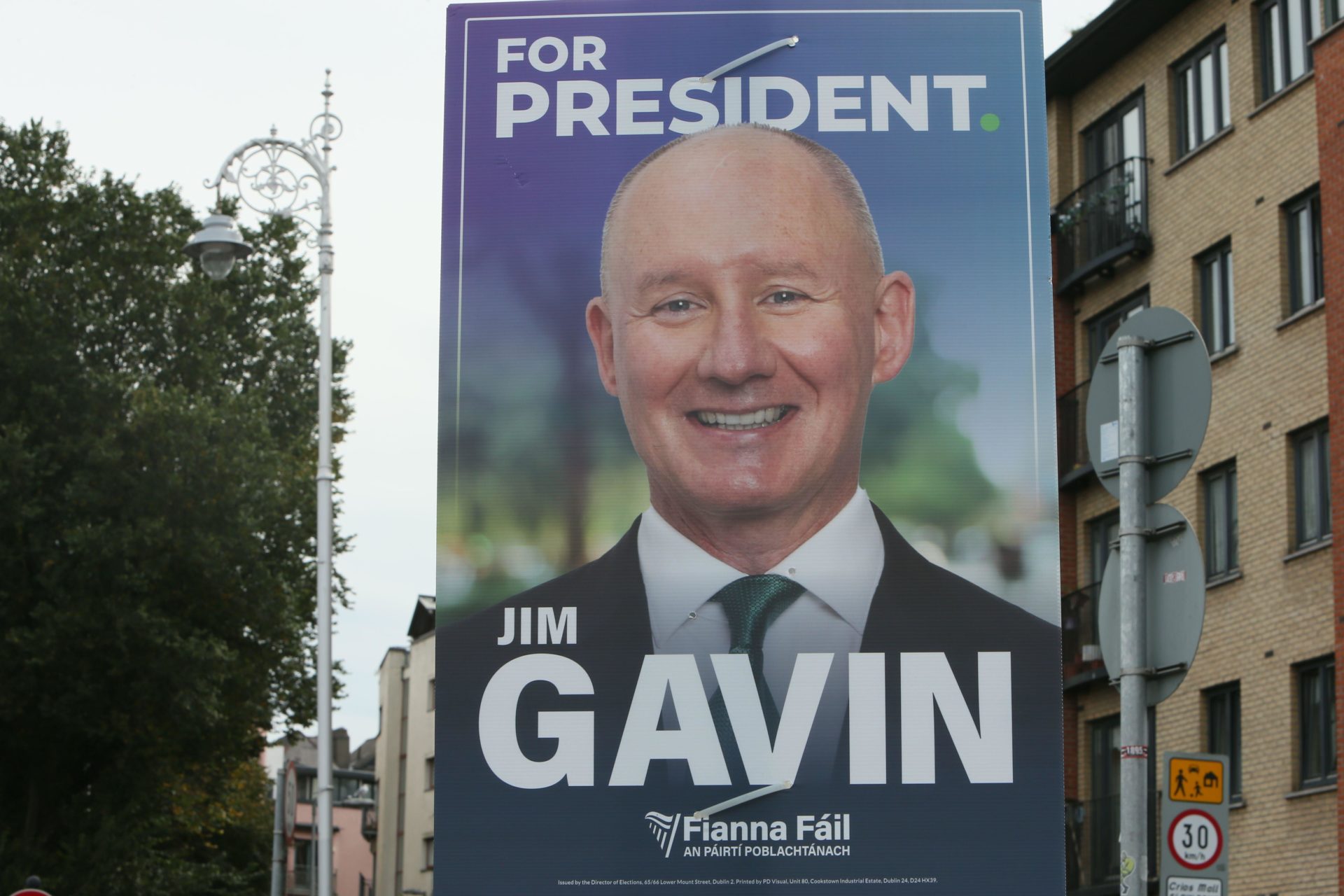 Former Fianna Fáil candidate Jim Gavin on a street election poster