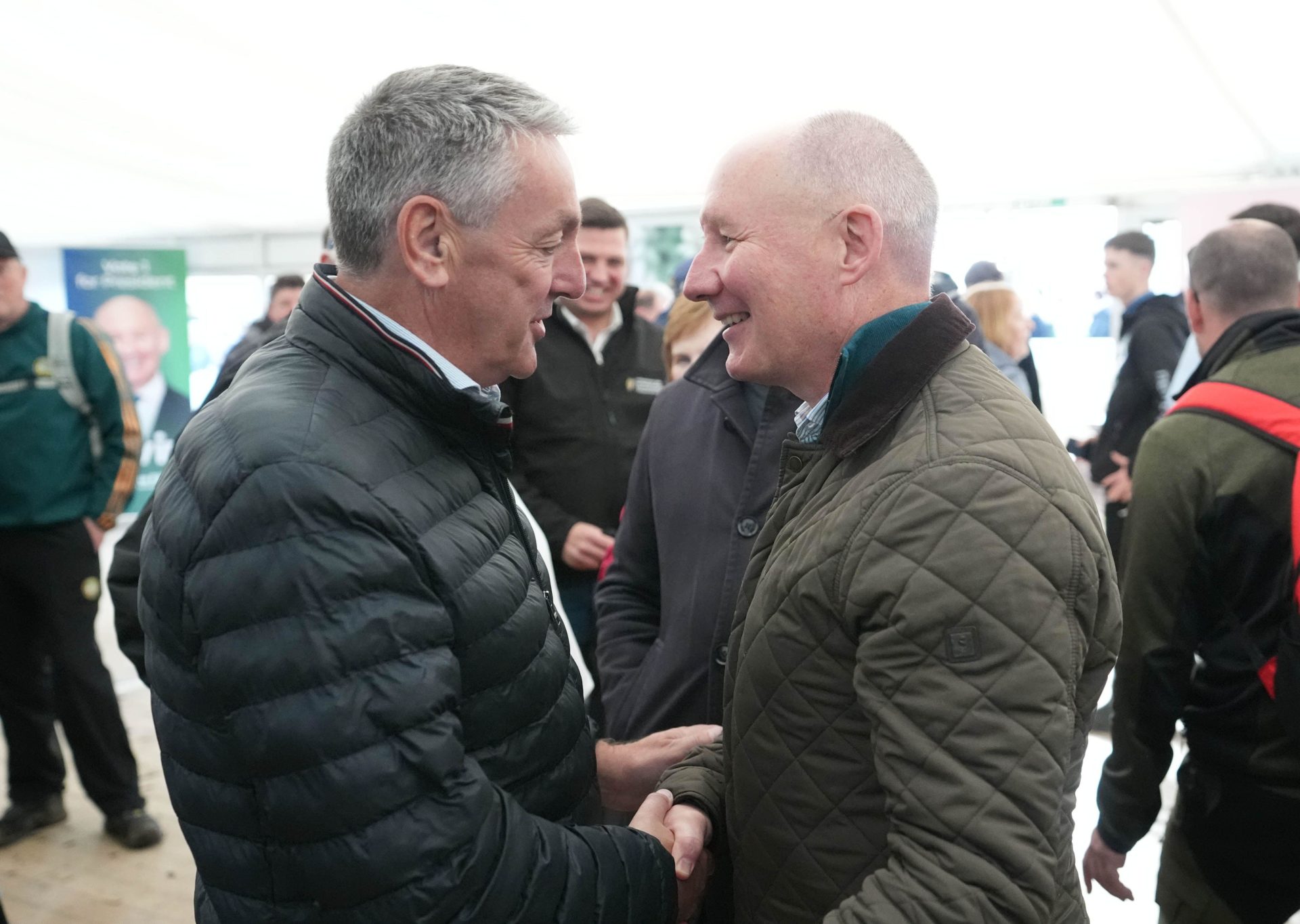 Former Fianna Fáil presidential candidate Jim Gavin (right) speaks to defeated candidate Billy Kelleher during the Ploughing Championships