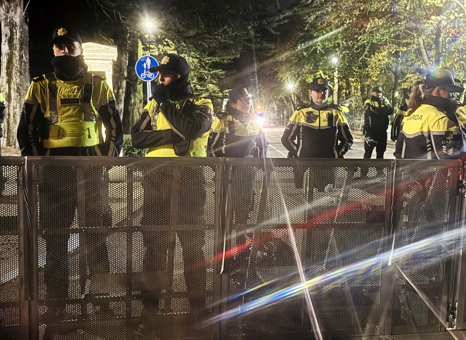 23/10/2025 Dublin, Ireland. Members of the Gardai gather for a third night near the IPAS building in Citywest today as so far is seem peaceful. The protests follow the sexual assault of young girl earlier this week. Photo: © RollingNews.ie