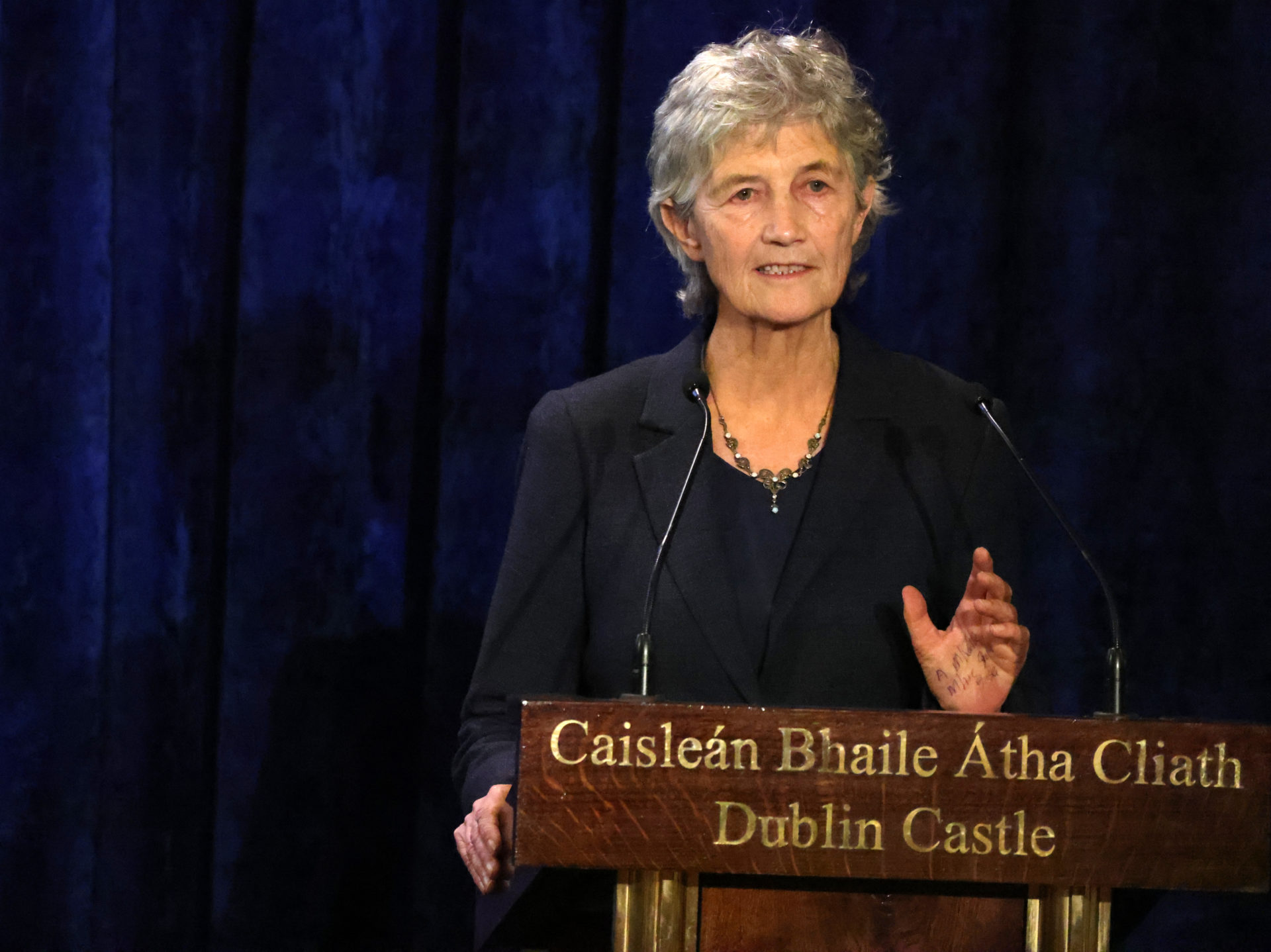Independent winning presidential candidate supported by a united left alliance Catherine Connolly speaking in Dublin Castle after todays victory.