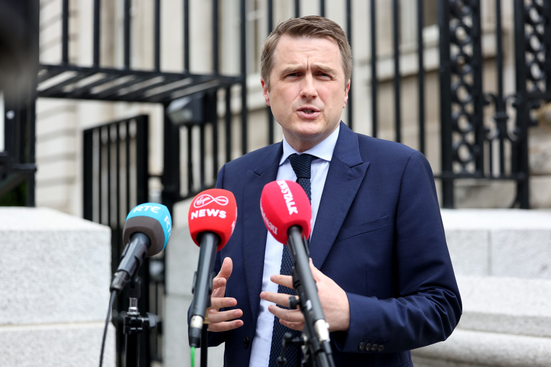 29/07/2025 Dublin Ireland. Fianna Fail Minister for Housing James Browne speaking to the media before today's cabinet meeting at Government Buildings. Photo: Leah Farrell/© RollingNews.ie