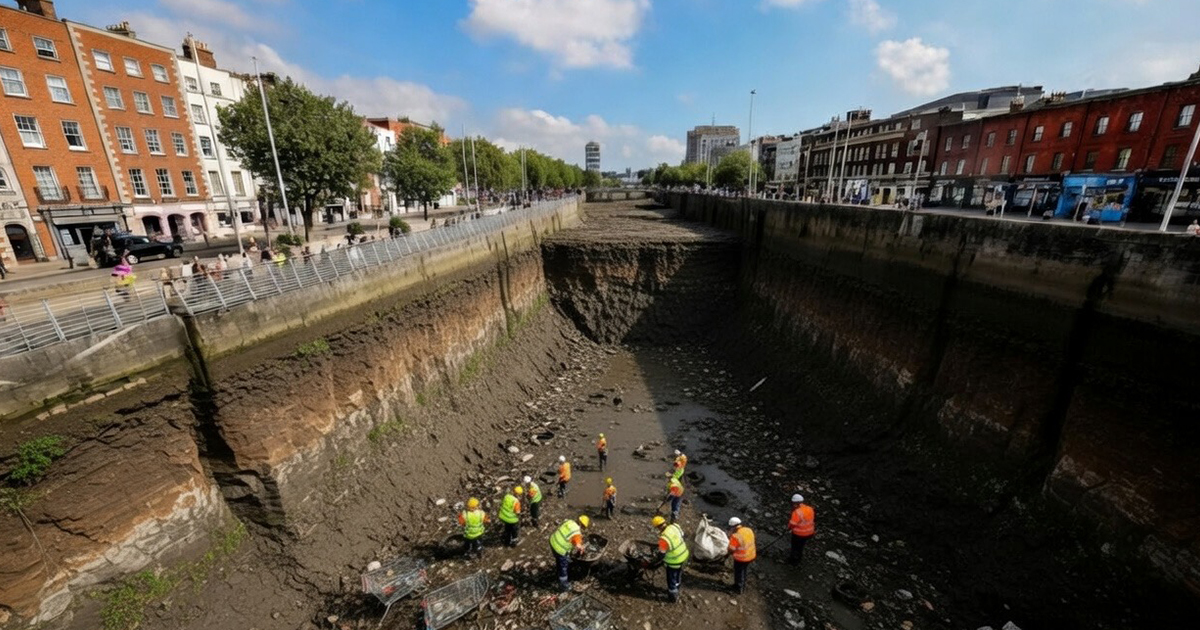 River Liffey Drained In Dublin For Annual Clean-Up And Maintenance ...