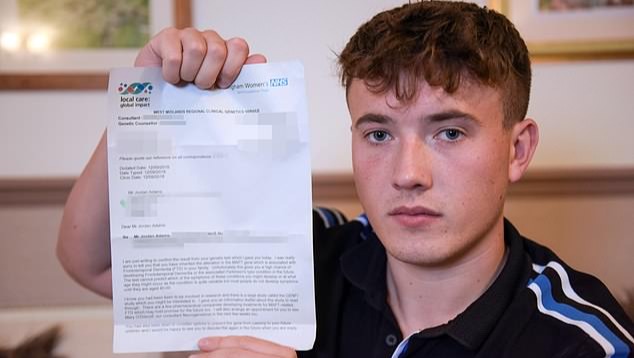 Jordan Adams with his diagnosis. 