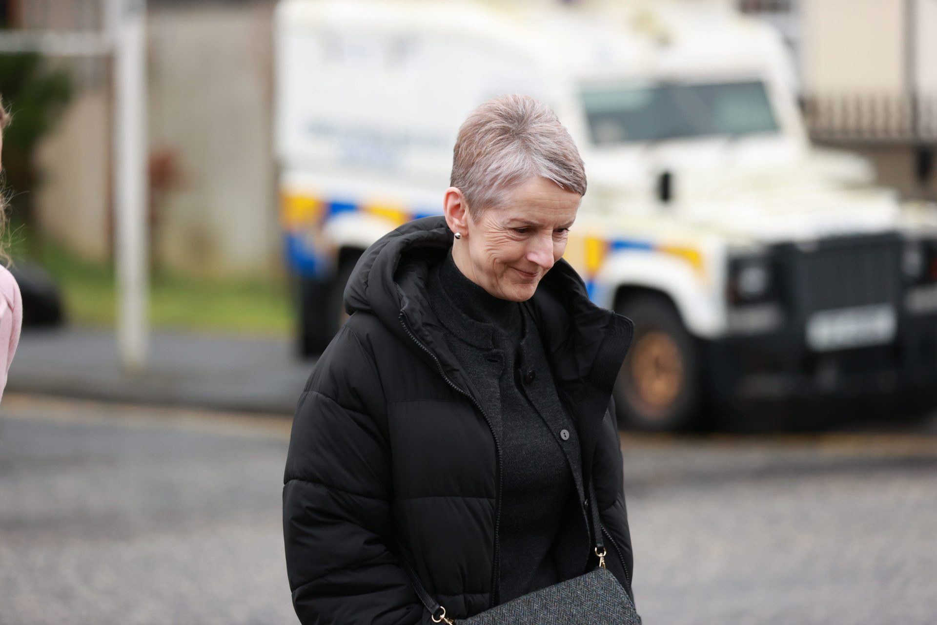 2SWH959 Lady Eleanor Donaldson arrives at Newry Crown Court for a no bill hearing where she is seeking to have two charges dismissed in the historical sex offences case involving her and her husband Sir Jeffrey Donaldson. Picture date: Friday February 21, 2025.