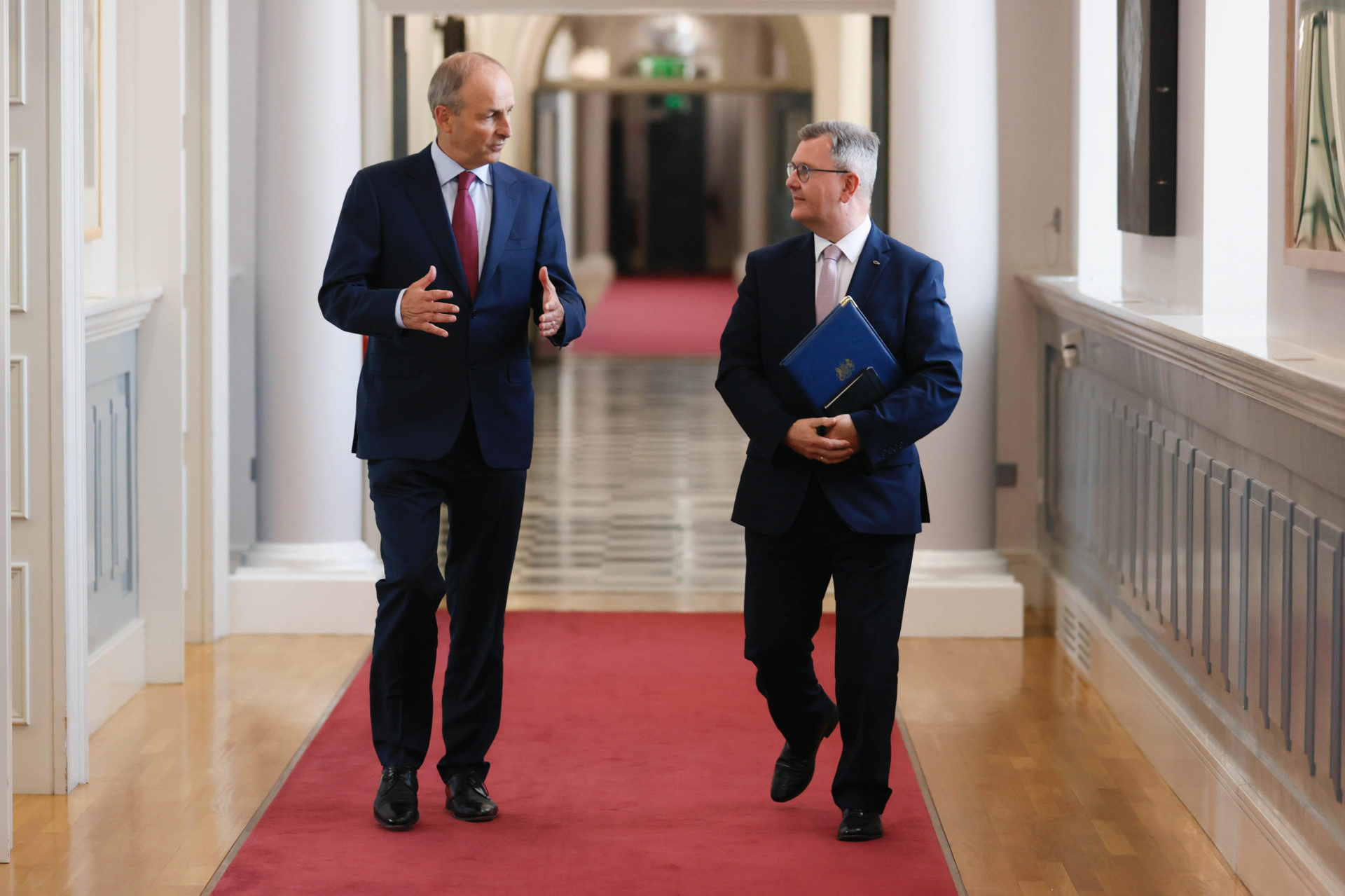 27/08/2021 DUP leader Sir Jeffrey Donaldson met with Taoiseach Michael Martin at Government Buildings today, Friday 27th August.