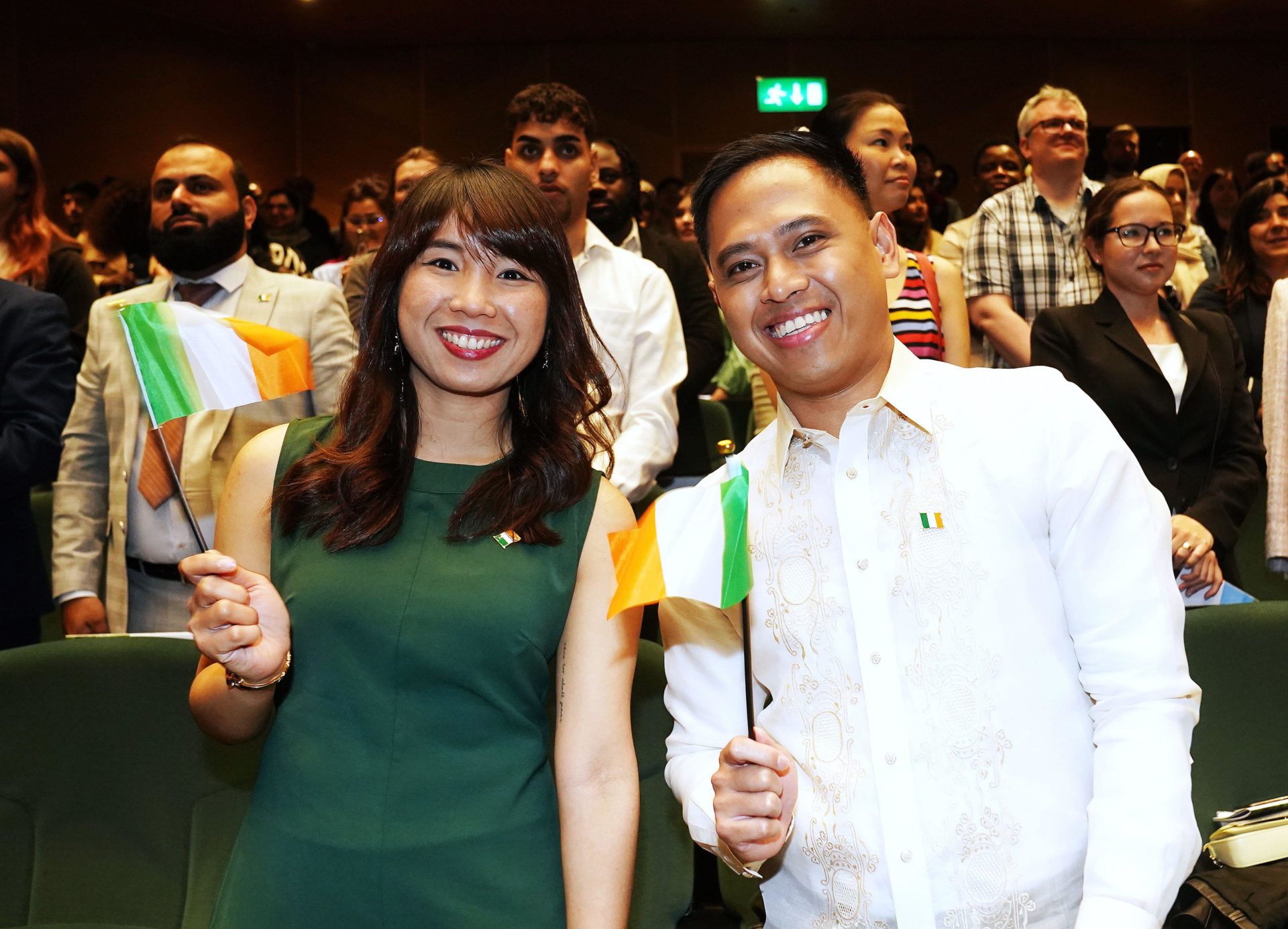 2XD4DFP Evangeline Augustia (left) and Zyrone Clem Conde attend a citizenship ceremony at the Convention Centre in Dublin. Picture date: Thursday June 20, 2024.